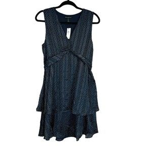 Banana Republic NWT Blue Polka Dot Silky V-Neck Dress Size 10